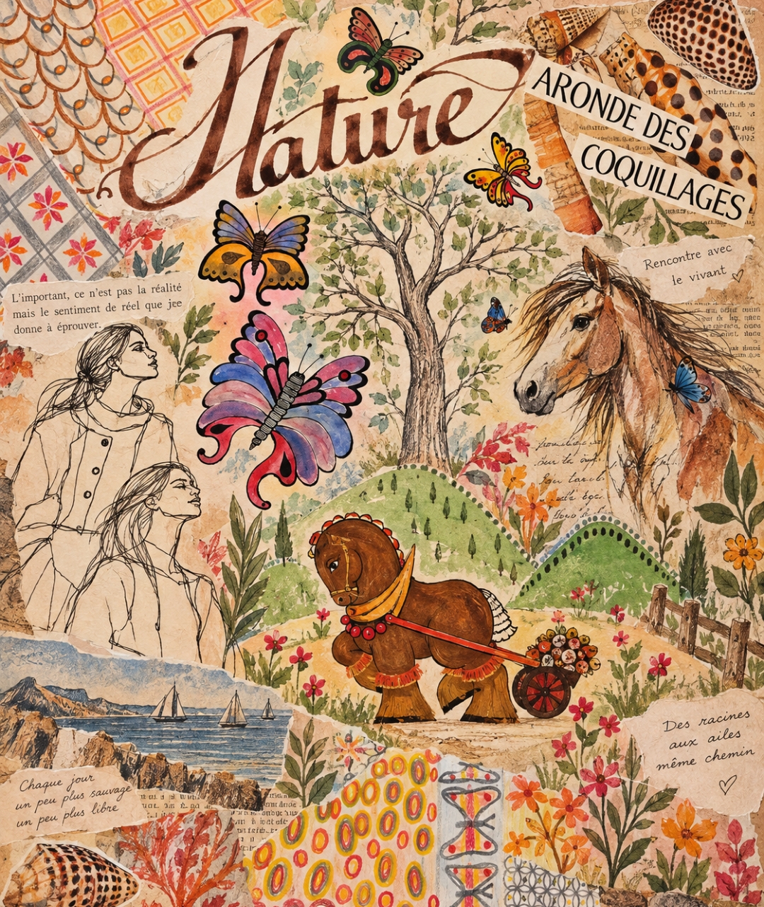 Collage créatif sur le thème de la nature, exemple de médiation par le collage